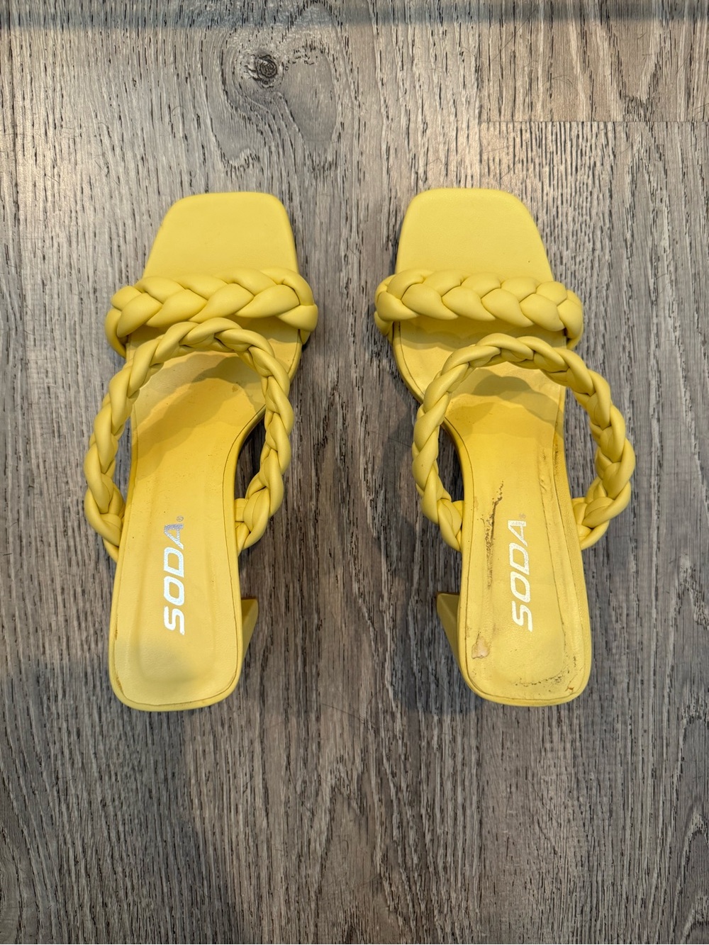 Soda Braided Strap Yellow Slide Heels